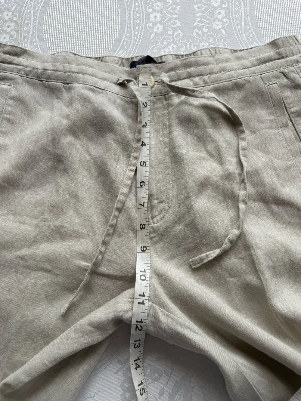 BLUE Saks Fifth Avenue Tan 100% Linen Casual Pants Elastic Waist Men’s Size 32